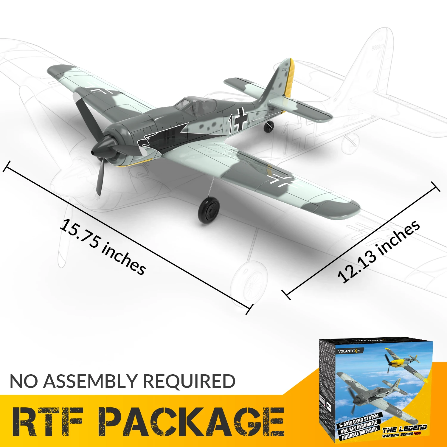 طائرات Volantex RC للبالغين، طائرة مقاتلة RC 4-CH FW190، بهلوانية بمفتاح واحد، ثابتة وآمنة، مناسبة للنشاط الخارجي