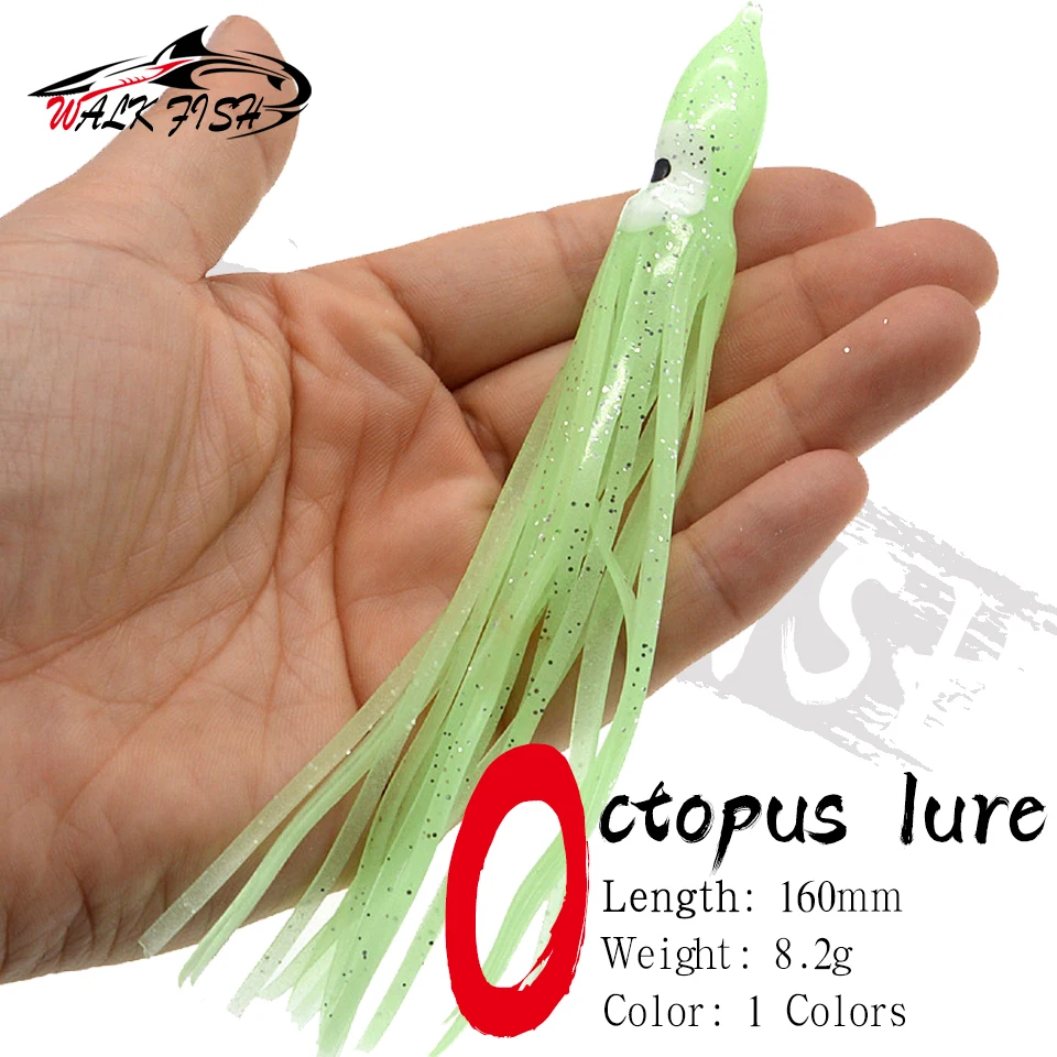 WALK FISH 5Pcs/lot 8.2g /16cm Noctilucent Soft Squid Bait Octopus Baits Swimbait Saltwater Octopus Squid Skirt Luminous Lures