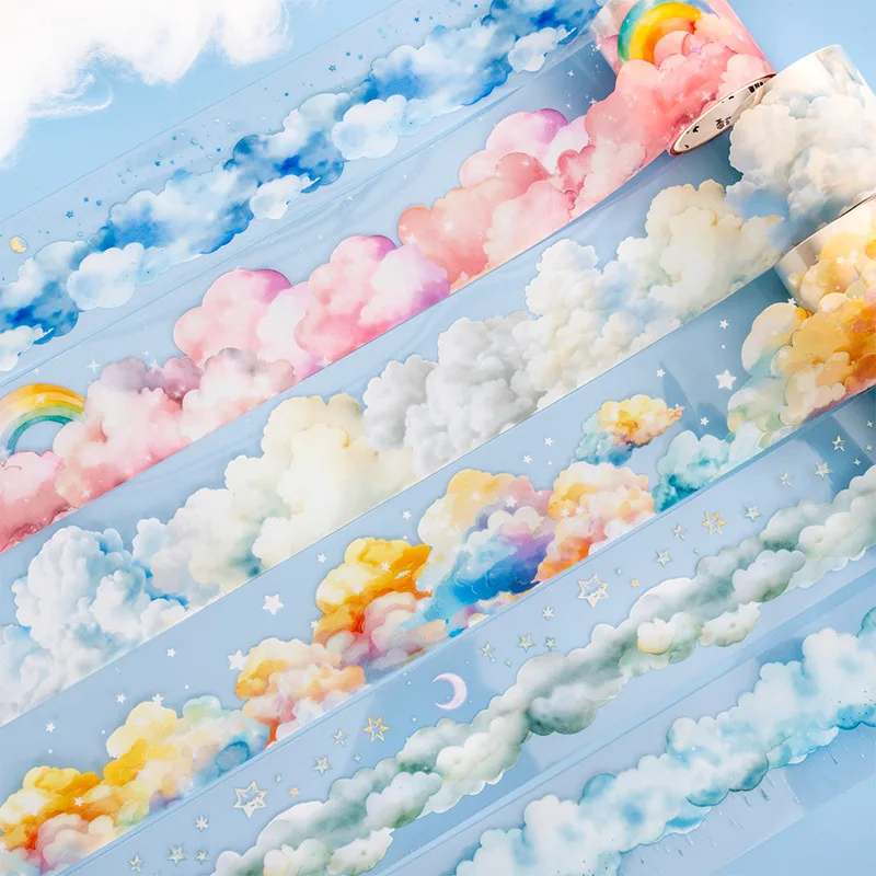 

1 Roll 4.5x200cm Colorful Cloud Theme Tape Stickers, Soft Pastel Cloud Patterns, Self-Adhesive for Journal DIY & Scrapbook Deco