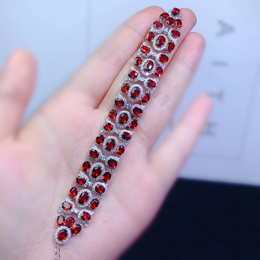 

Red Natural garnet Bracelet Luxury 925 Sterling Silver women's Bag Lace design beautiful Christmas gift bag Mail boutique