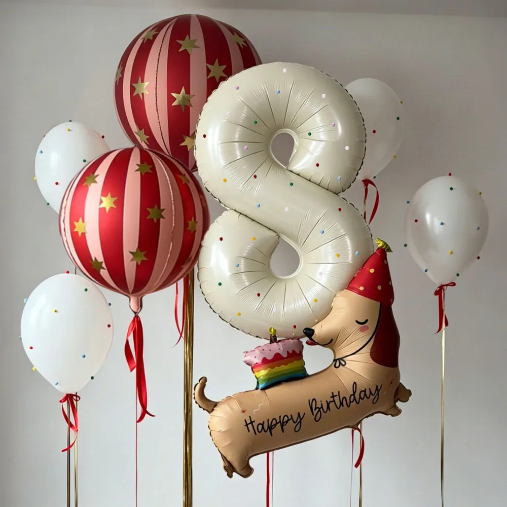 Milchweißes Zahlenballon-Set 0-9, Folienballons in Form eines Cartoon-Hundes, für Geburtstagsfeier-Dekoration, Jubiläumsdekoration.