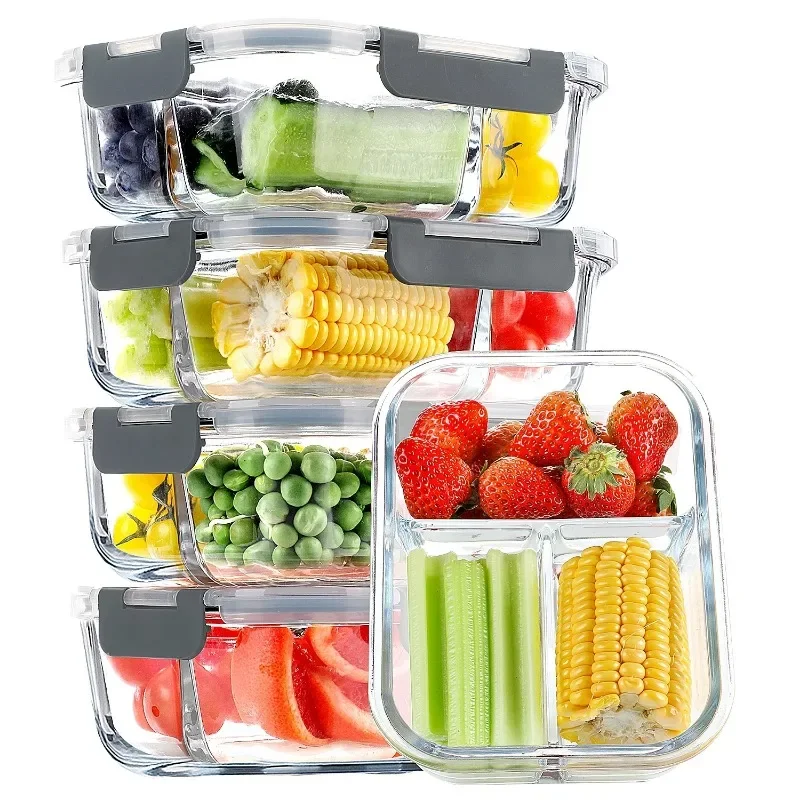 

Glass Leakproof 3-Compartment Meal Prep Containers, 5-Pack