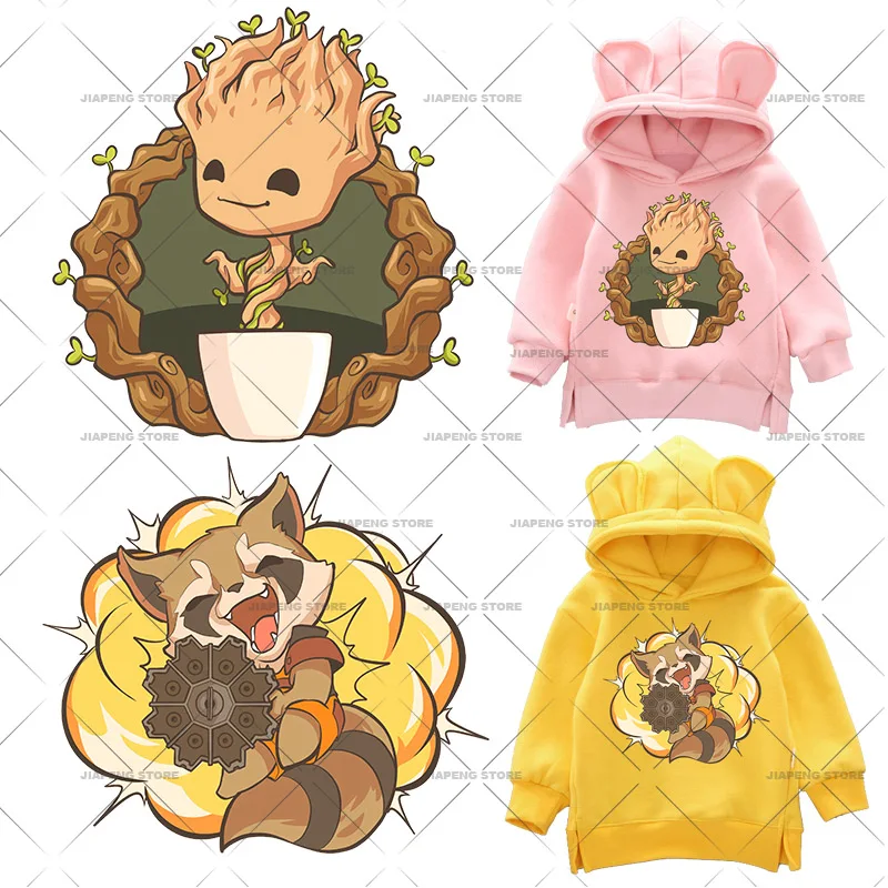 Baby Groot Heat Transfer Vinyl Sticker Cute Rocket Raccoon Iron On Transfers On Clothes For Kids Disney Print Ironing Patches