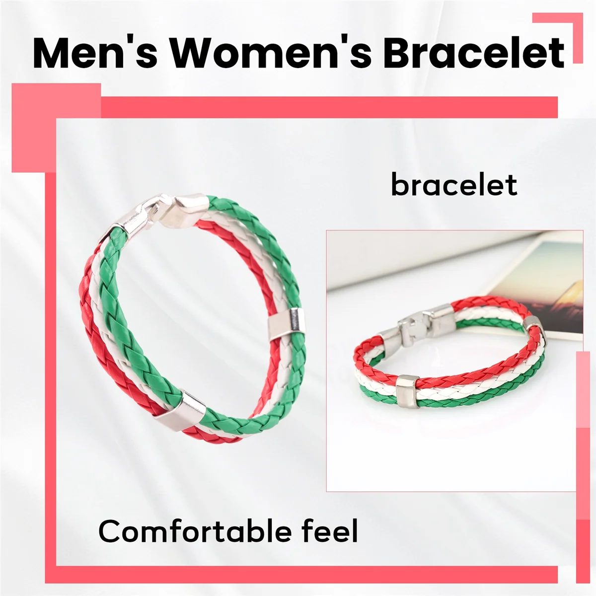 Ювелирный браслет FZFZ, браслет с итальянским флагом, кожаный сплав, для мужчин и женщин, зеленый, белый, красный (ширина 14 мм, длина 21,5 см)