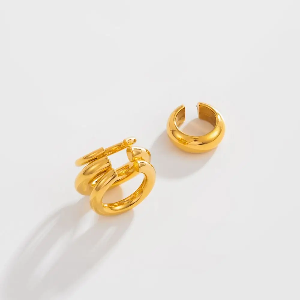 Simple Stainless Steel C Shape Ear Cuff Golded Silver Chunky Triple Ring Clip Minimalism Metal Gold Jewelry Daily - view 3