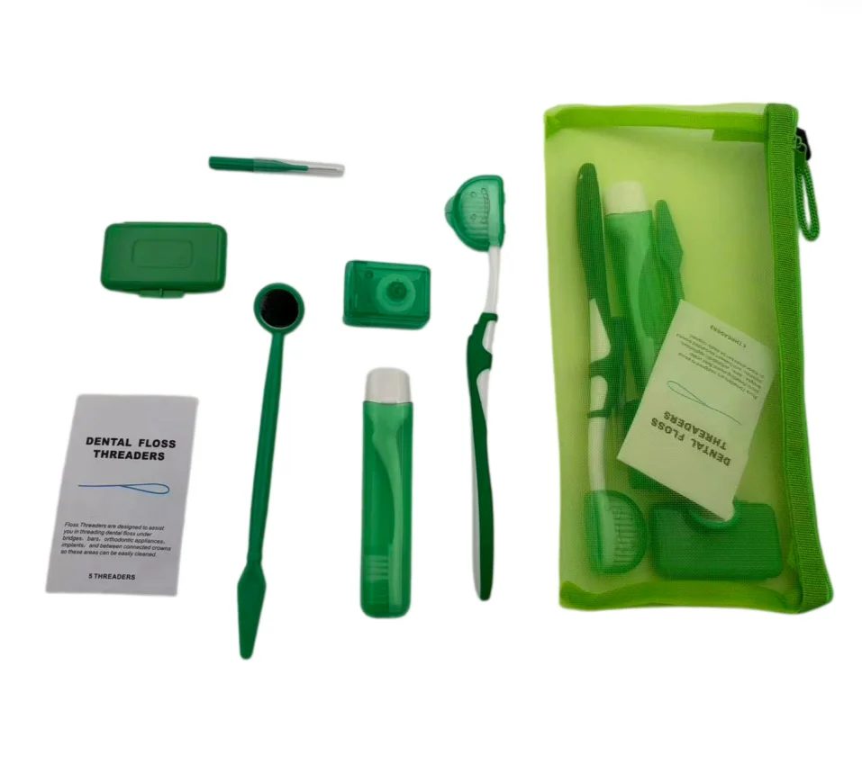 Orthodontic Dental Care Brush Kit Teeth Cleaning Braces Toothbrush with Interdental Brush Floss Thread Ortho Wax Travel Kit