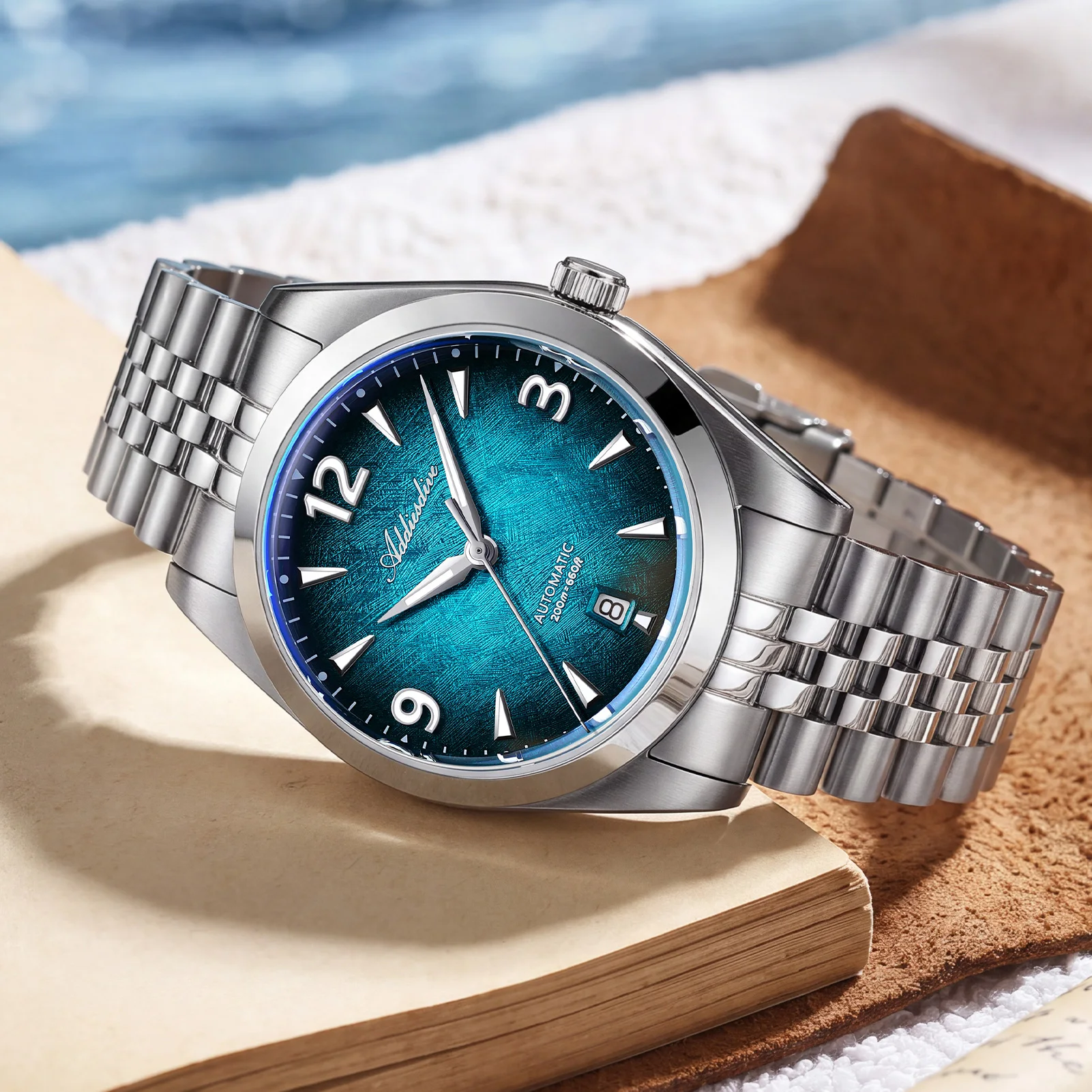 ADDIESDIVE New 39mm Men Automatic Watch Sapphire Gradient Dial 8215 Mechanical Wristwatch 200m Waterproof Luminous Watch AD2560 view 6