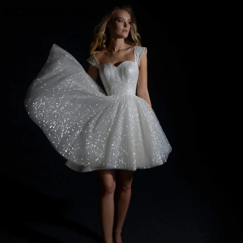 RODDRSYA Mini suknie ślubne dla kobiet musujące tiul a-line Vestidos De Novia Princesa kochanie z odkrytymi ramionami panna młoda impreza Mini suknie ślubne dla kobiet musujące tiul a-line Vestidos De Novia Princesa ko