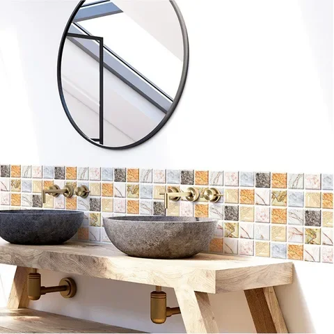 

12pcs Self-Adhesive Wall Stickers 3D Mosaic Tile Wall Sticker for Home Wall Decor Bathroom Kitchen Wall Refurbishment Wall paper