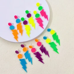 KUGUYS Jelly Color Lightning Earrings for Women Neon Pink Green Yellow Acrylic Jewelry Accessories