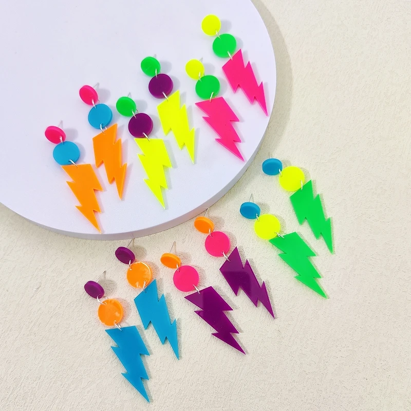 KUGUYS Jelly Color Lightning Earrings for Women Neon Pink Green Yellow Acrylic Jewelry Accessories