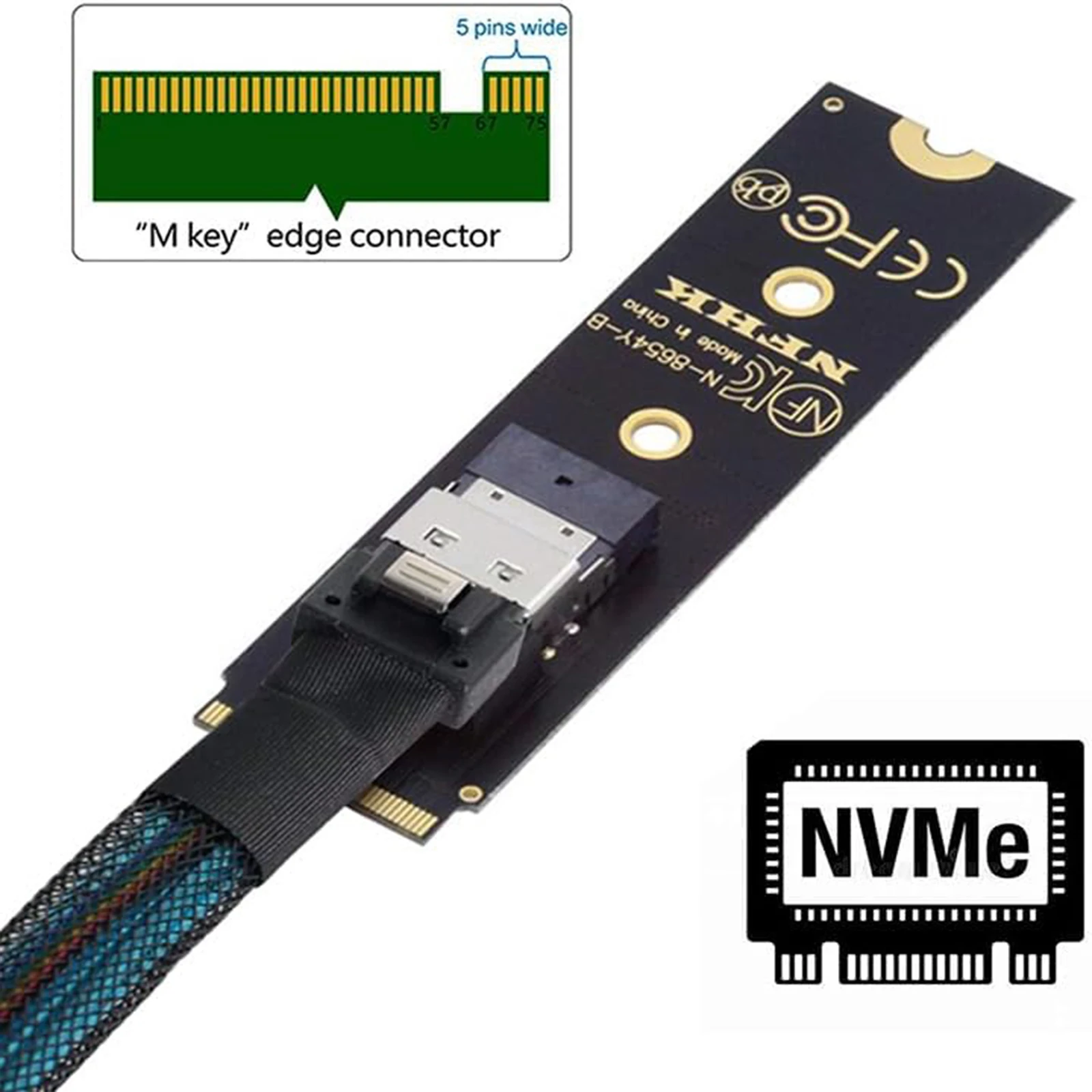 NGFF M.2 NVME M-Key SSD Male to Female Extension Cable 40cm with SFF-8654 Connector Adapter for Mainboard SSD 2280/22110-A79U