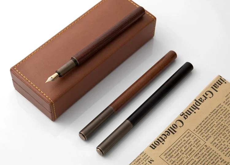 Luxuriöser Retro-Holz-Bronze-Füllfederhalter für Büro, Business, Schreiben, Kunst, Kalligraphie, Tintenstifte, 0,5 mm, für Schüler, Studenten, Schreibwaren, Geschenke – Detail 1