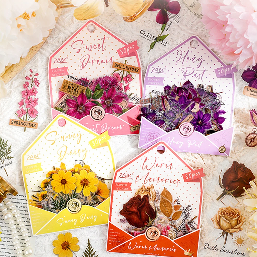 30pcs Flower Plant Series Stickers Cute Phone Case and Journal Diy Handbook Material School Office Supplie