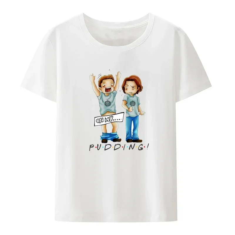 Pudding Oh My Supernatural Dean and Sam Winchester Men T-Shirt Funny Parody Roupas Masculinas Leisure Humor O-neck Novelty Tops