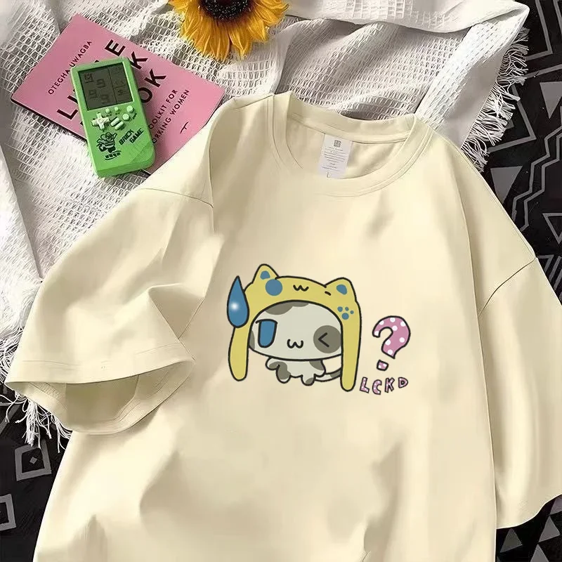 

Summer Cartoon Cute Speechless Kitten Printing Male and Female Universal Loose Casual T-shirt Simple Short Sleeve Large Size