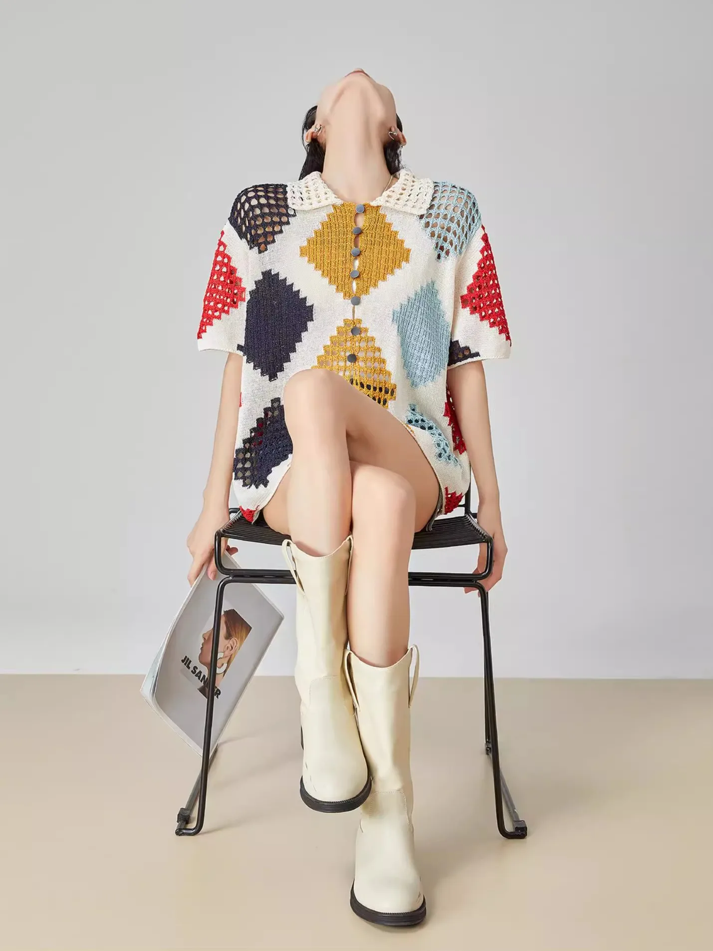 

Hollow Knitted Sweater Women's Loose Design Spring New Sle Faionable Open Cardigan Polyester Fiber ort Sve