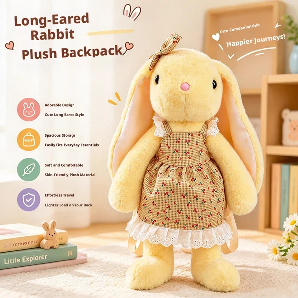2026 New Bunny Plush Backpack Soft Stuffed  Long-Eared Rabbit Doll Cute Fluffy Companion Home Decor Party Event Gift