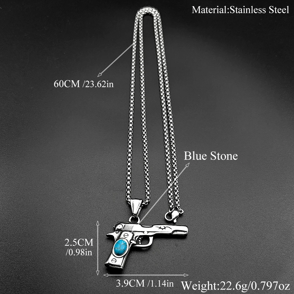 Retor Dark Punk Pistol Necklace For Women Men Stainless Steel Silver Color Turquoise Beak Street Hiphop Party Male Chain Jewelry view 6