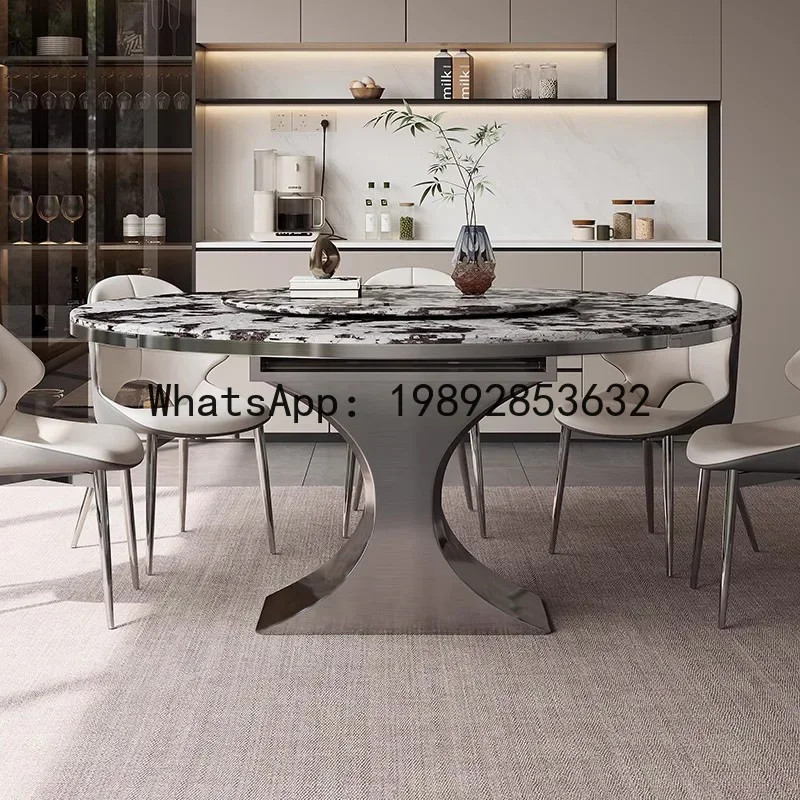 H5.18 extendable marble dining table - round, with rotating center, ideal for small spaces