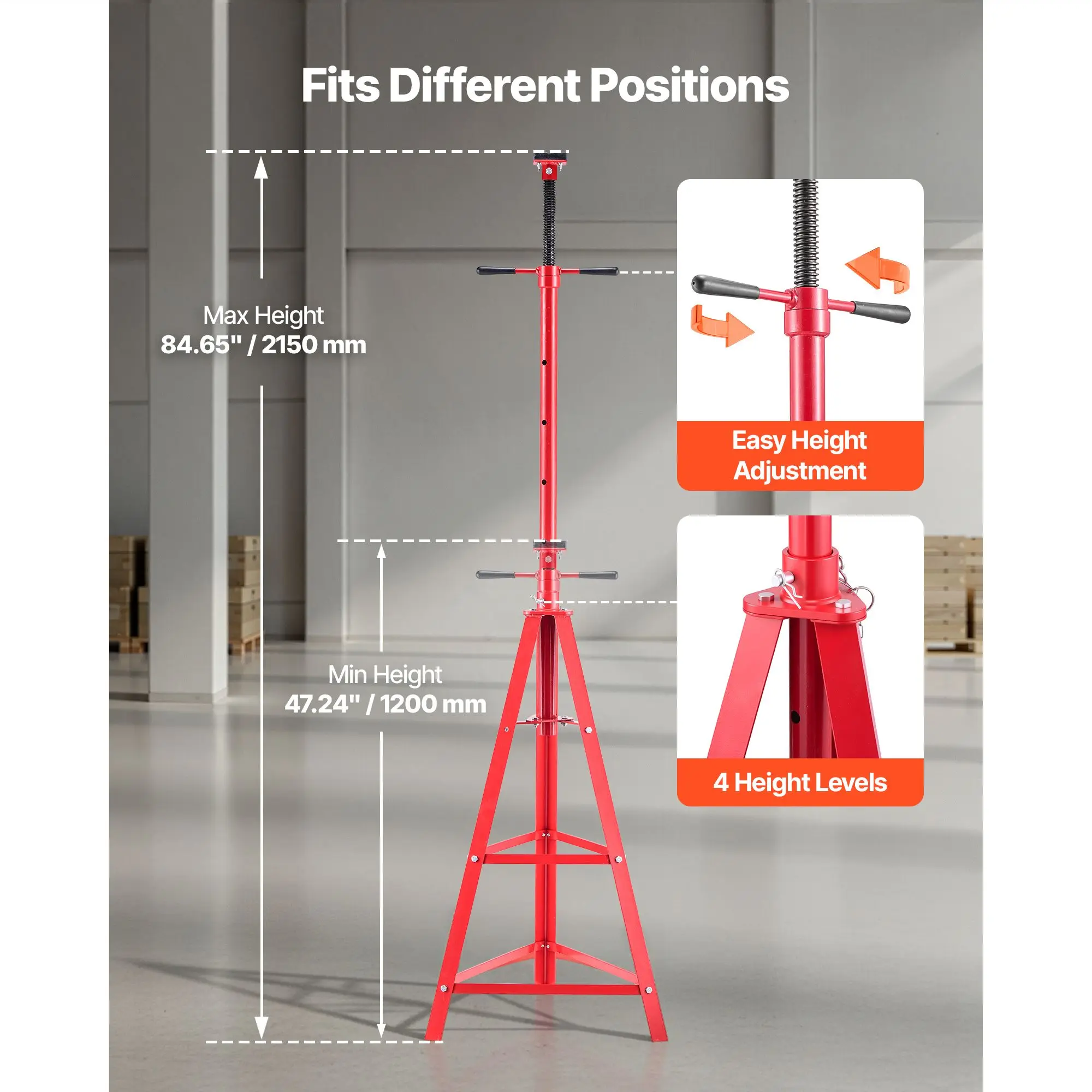 

Under Hoist Tripod Stand, 2 Ton (4409 lbs) Capacity High Lift Jack Stand Reach Underhoist Support, Lifting from 47.24" to 84.65", 4-Level Adjustable Height, Heavy Duty Carbon Steel for Car Lift
