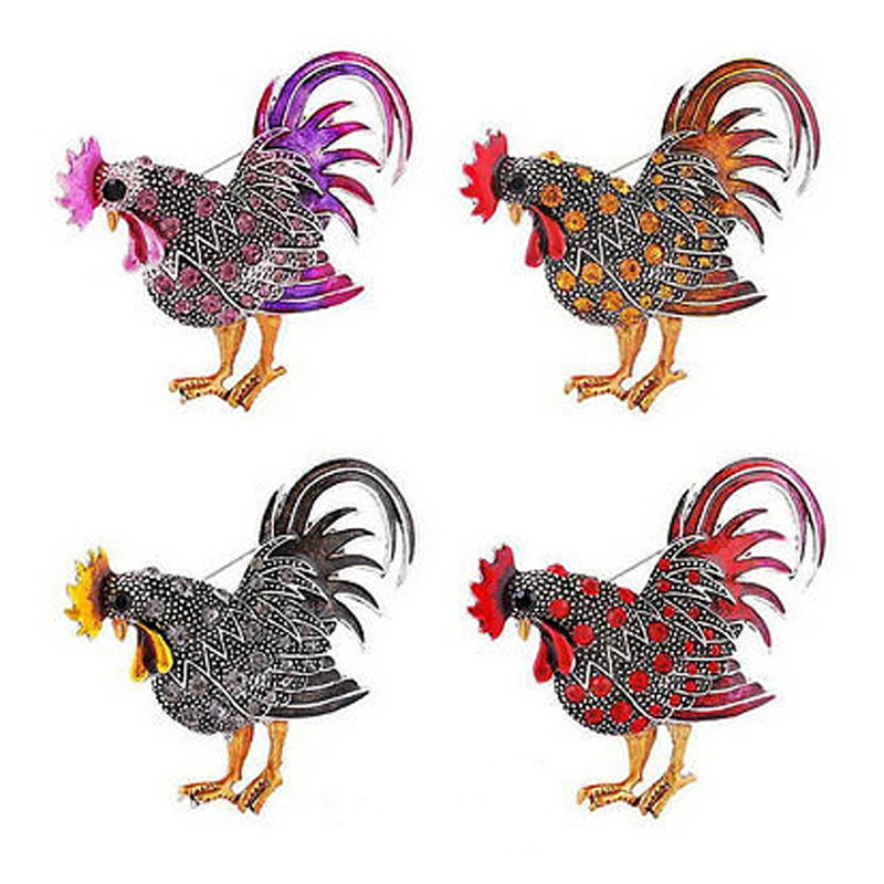 Trendy Big Rooster Brooch Jewelry Fashion Multicolor Crystal Rhinestone Enamel Brooches Animal Pins For Women Hot Sell Gifts