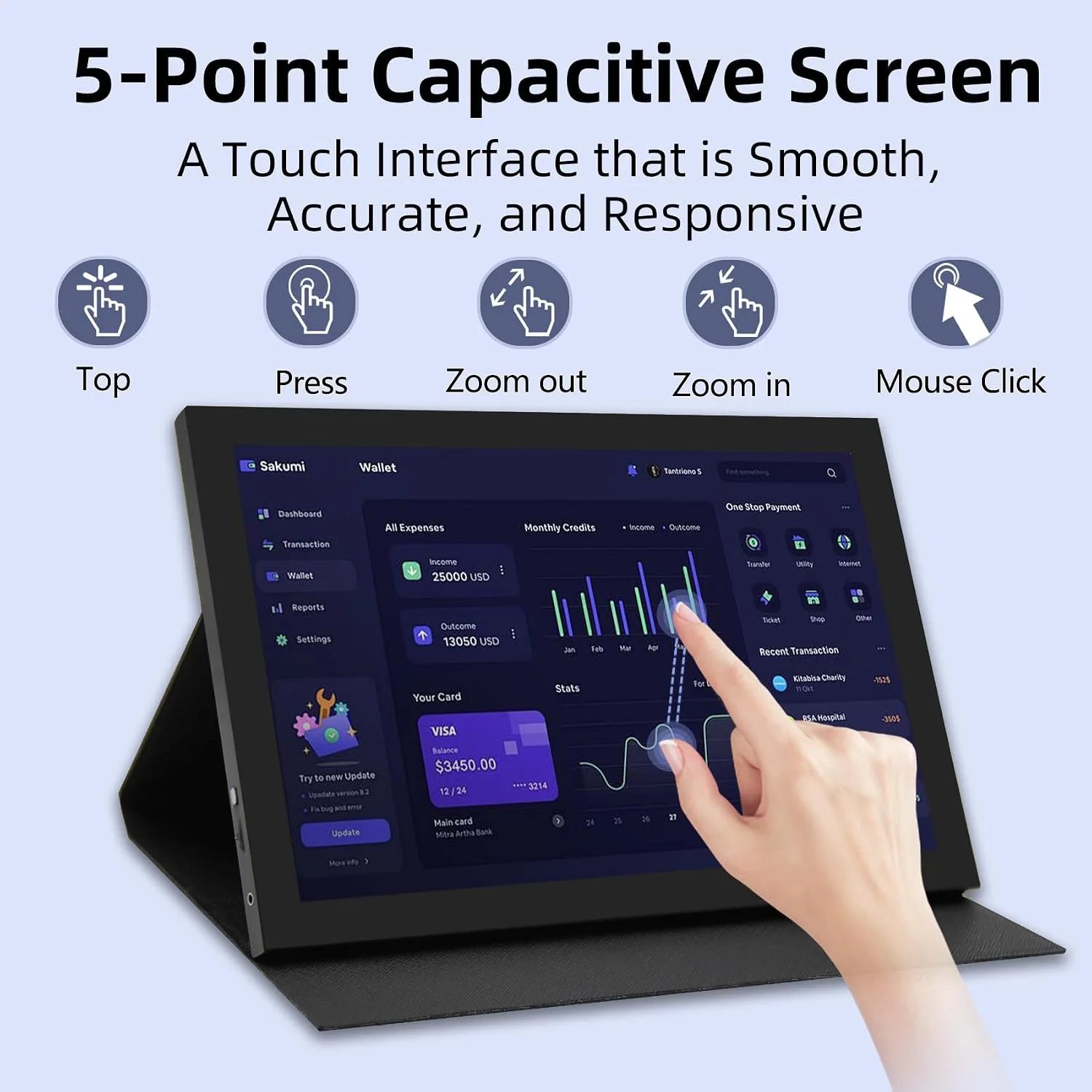 AHXJKA 11.6 Inch Touch Portable Monitor 1366×768 HD IPS 72%sRGB Cover External Second Screen for Laptop PC Phone Switch PS4 PS5