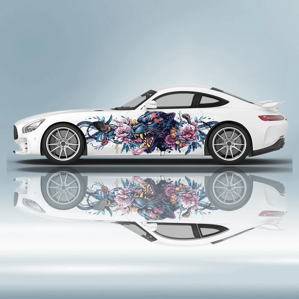Animal Panther Flower Snakes Car Vinyl Wraps Decal Self-adhesive PVC Sticker Suitable for Trucks SUV Decoration Auto Accessories
