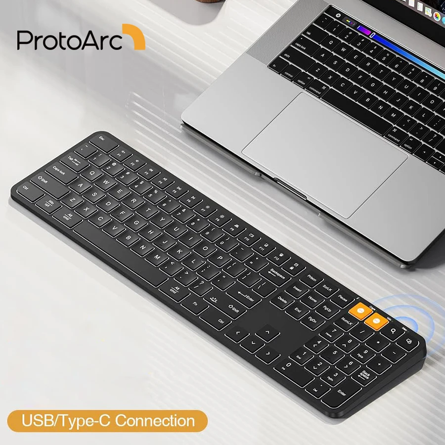 ProtoArc Backlit Wireless Keyboard Rechargeable Full Size Illuminated Keyboards for Windows Mac USB Type Connection