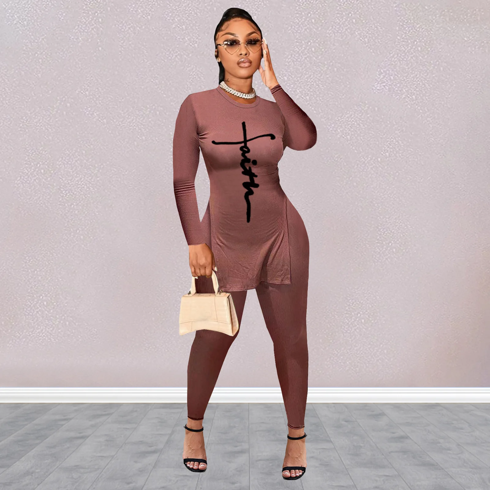 

European and American women's clothing pit stripe letter print two-piece set
