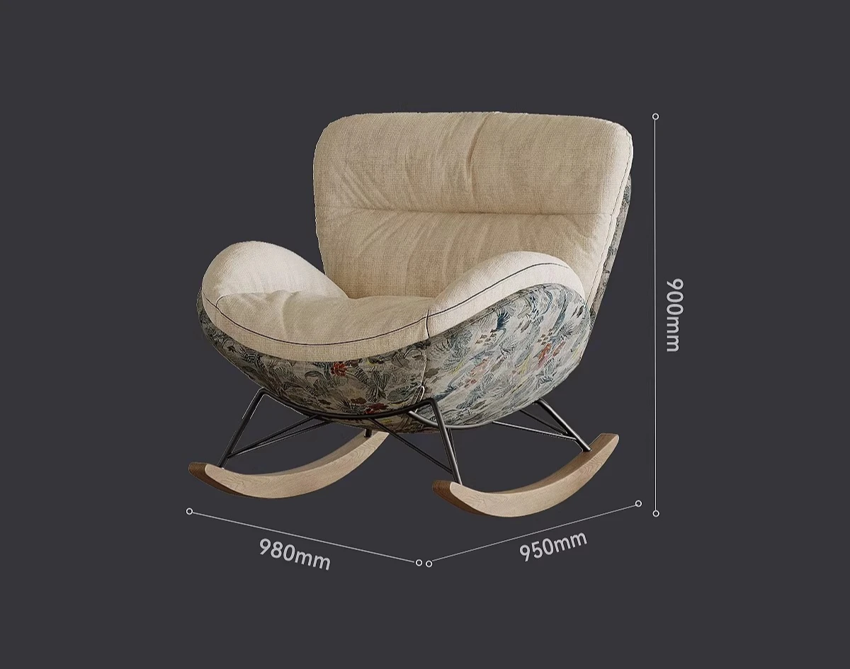Modern simple eggshell rocking chair living room sofa chair antique fabric swivel chair designer solid wood leisure recliner