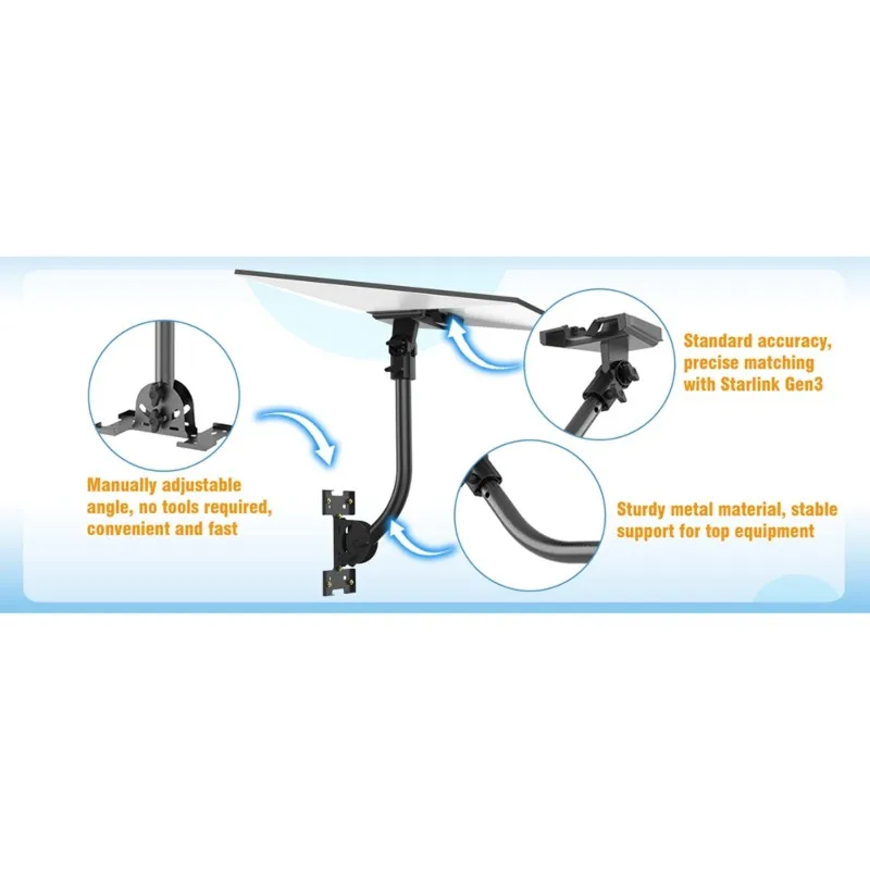 B52C Wall Mount Kit For Starlink Gen 3- For Starlink V3 Compatible Pipe Adapter And Install Bracket For Roof Top Exterior Walls