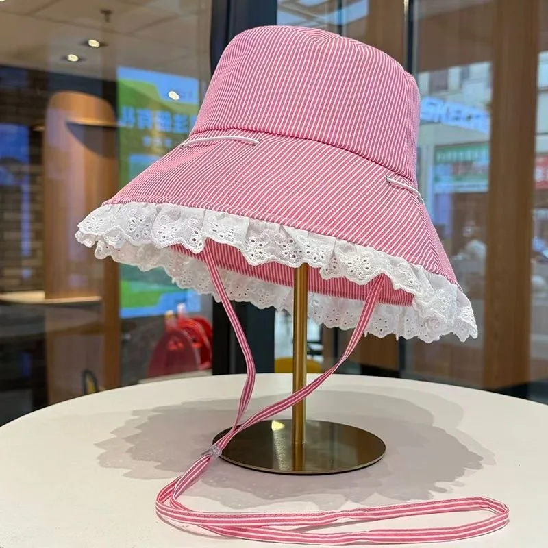 New Style Big Eaves Lace Stripe Outdoor Sunshade Fisherman Hat Female 4