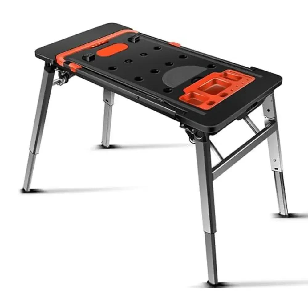 

7-in-1 Portable Workbench Folding Table Garage Sawhorse Platform Scaffold Hand Truck Creeper