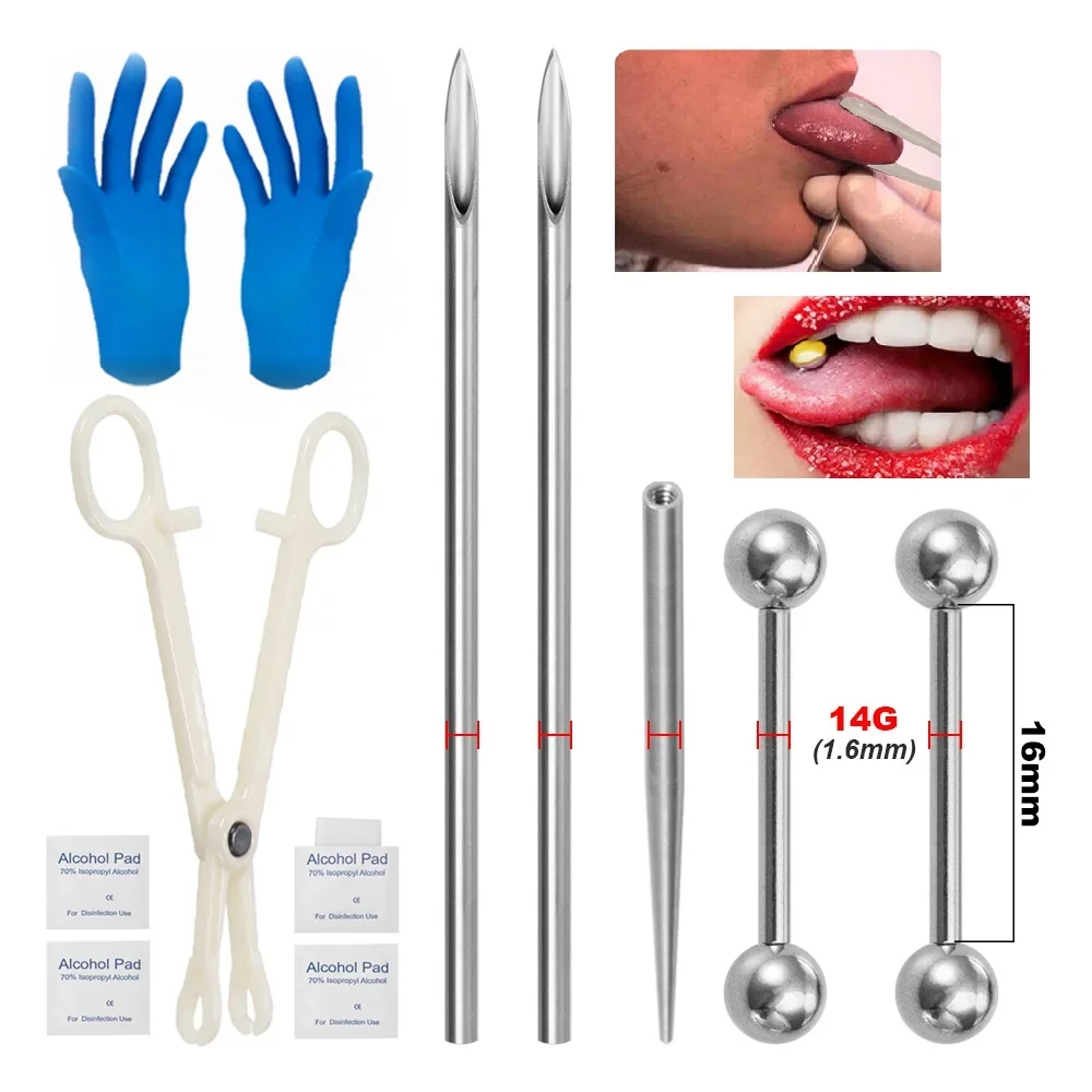 Body Piercing Kit, Sterile, Catheter, Cannula, Needle, Lip, Nose, Tongue, Eyebrow, Navel, Jewelry Tool, Tattoo Set