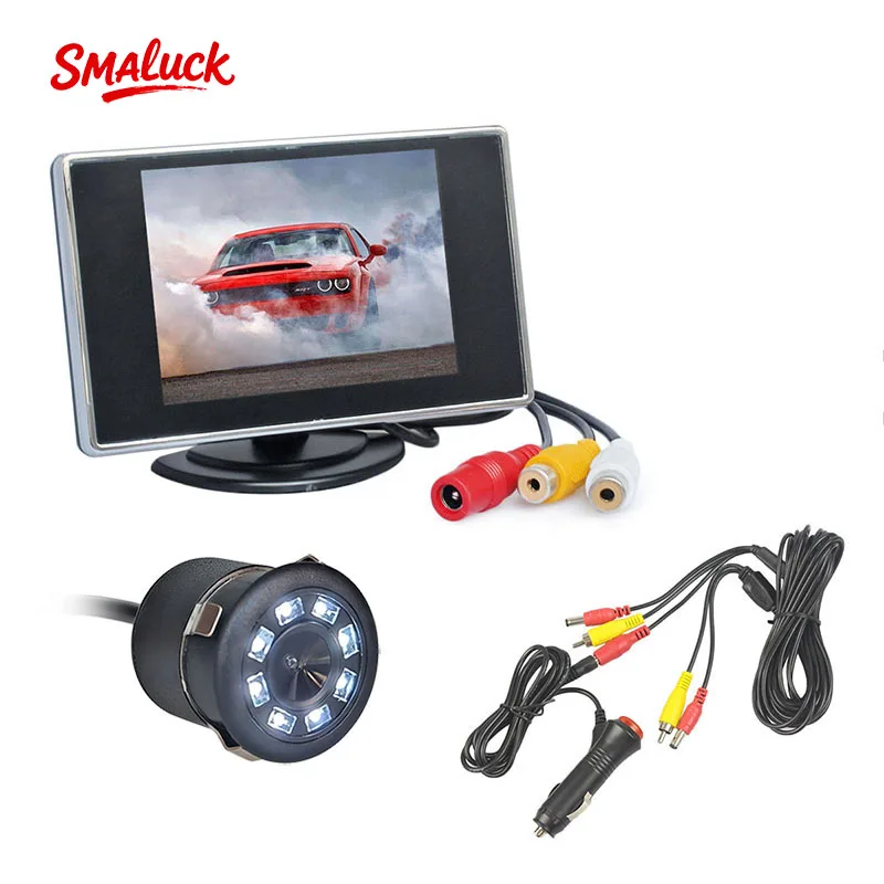 SMALUCK 3.5” Wired TFT LCD Car Monitor Rear View Waterproof Reversing Camera Parking Assistance System for Vehicle