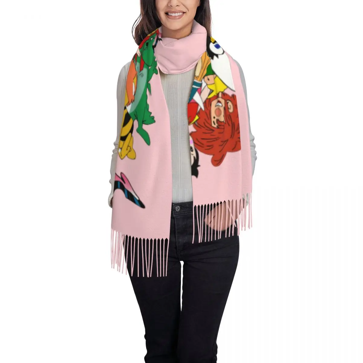 ماجا هايدي ويكي جريسو كاليميرو Pumuckl وشاح التفاف المرأة طويلة شتاء خريف دافئ شرابة شال للجنسين إيطاليا التلفزيون مانغا أنيمي الأوشحة