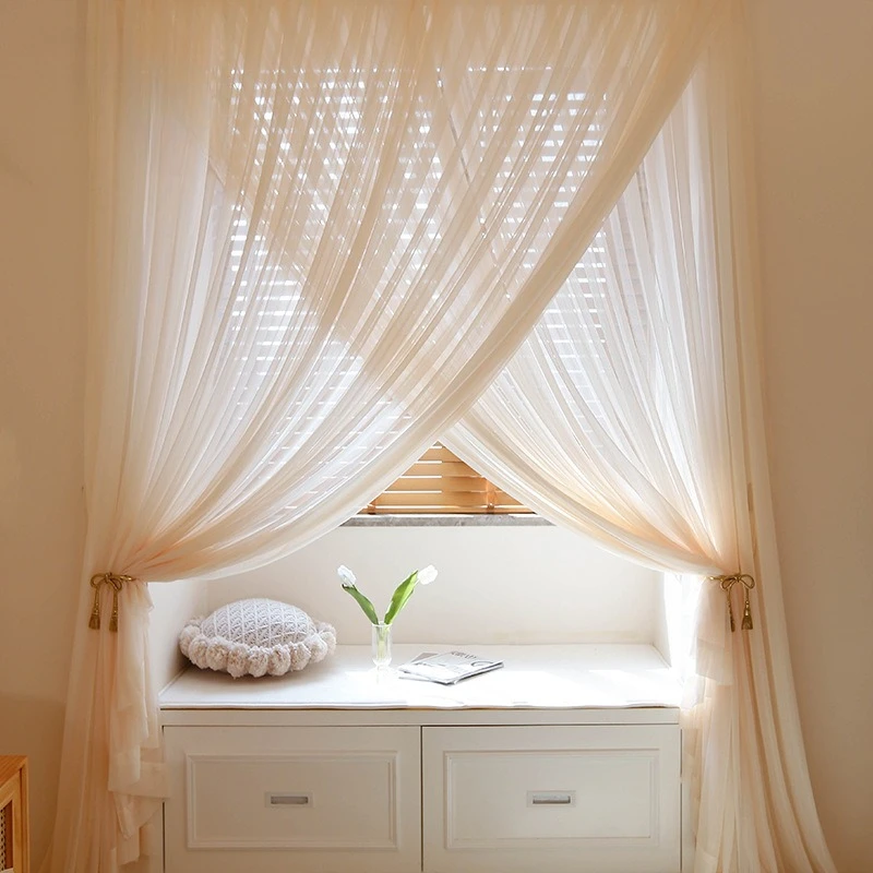 Elegant French Romantic Gauze Curtain Dreamy Chiffon Breathable Window Screen Curtains for Living Dining Room Bedroom Modern