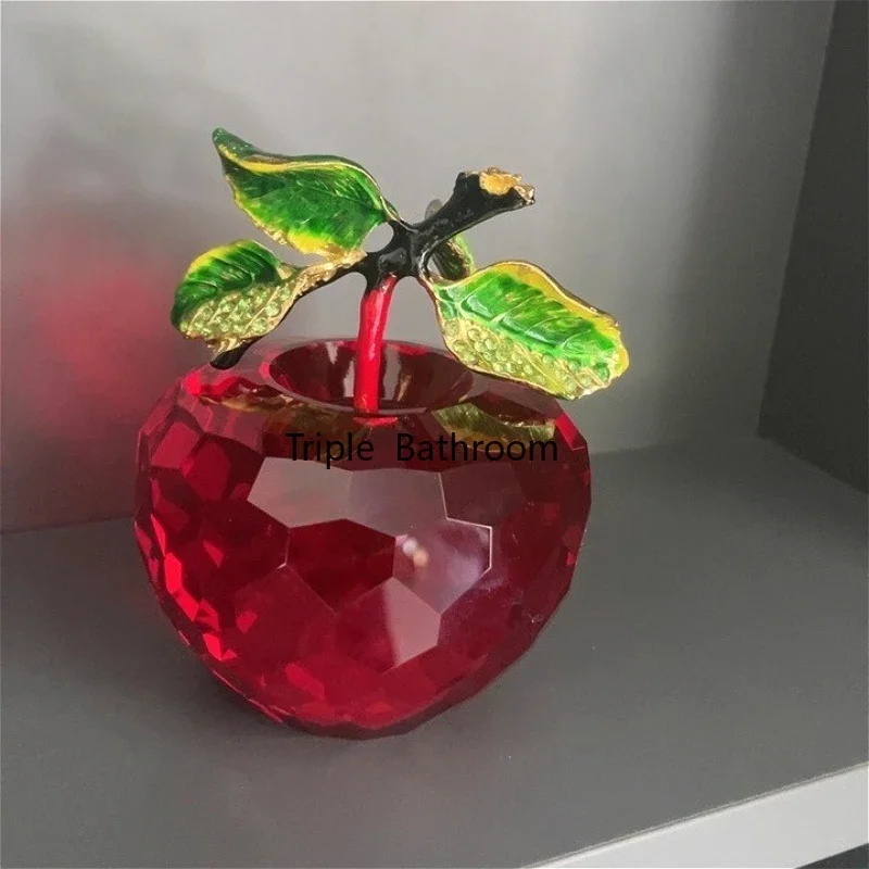 1pc Glass Apple Ornament Home Decoration Glass Handicrafts Christmas Gift Cartoon Fruit Ornament Metal Leaves Green/Red Apple