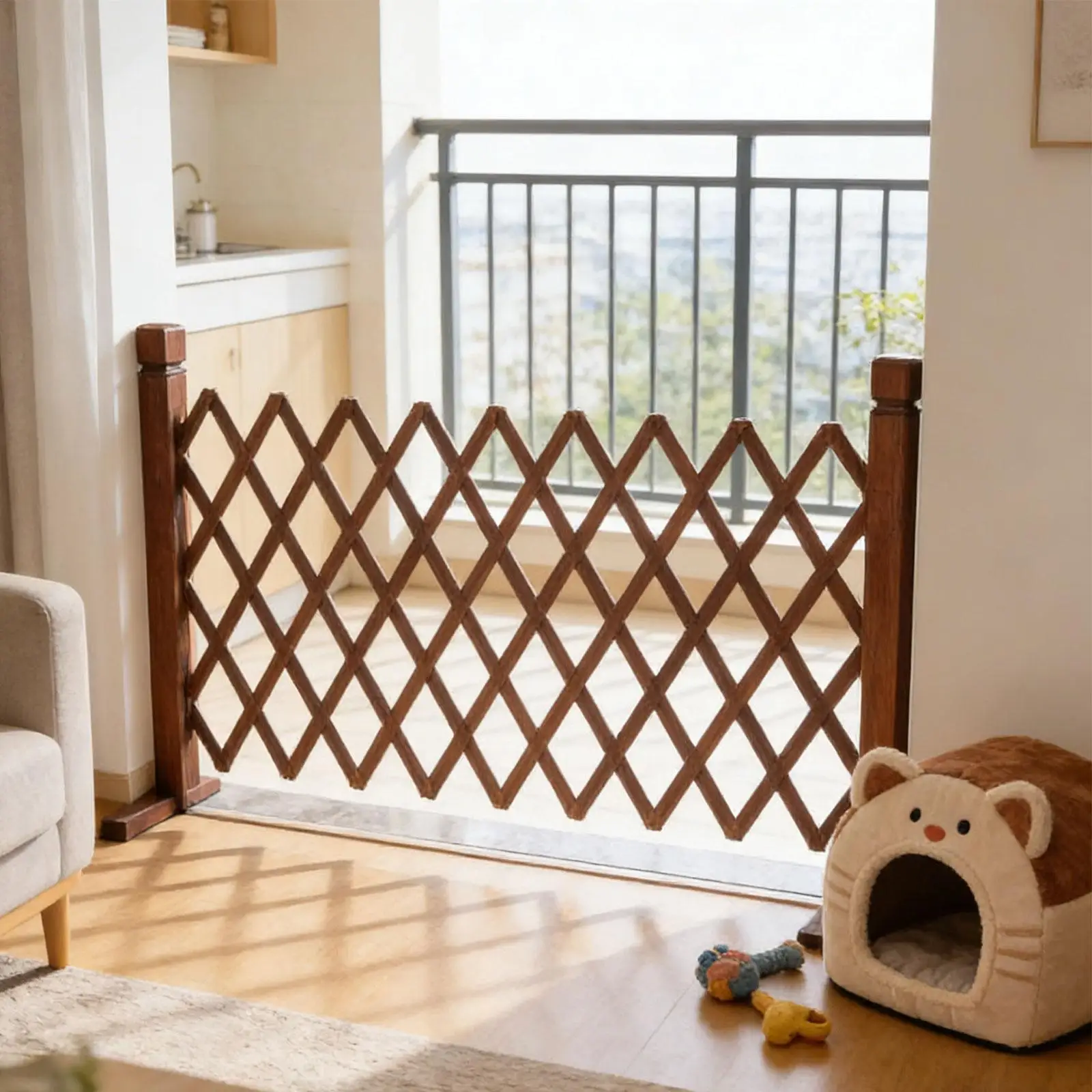 Retractable Wooden Trellis Fence Expandable Garden Gate Decorative Home Fence Panel for Balcony Courtyard Entrance