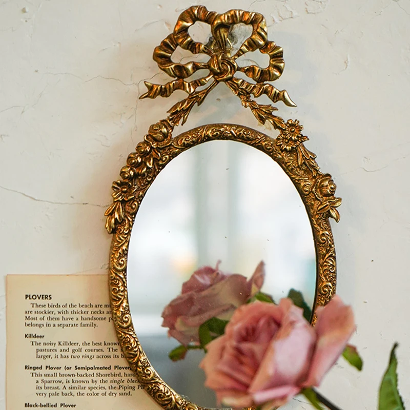 European Metal Mirror Wall Mounted Gold Embossed Photo Frame Wall Decoration Hanging Mirror Rose Decorative Painting Room Decor