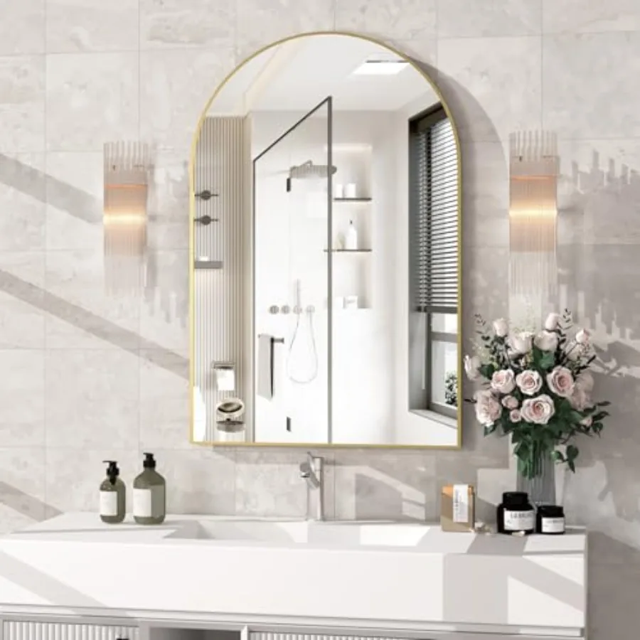 

Wall Mounted Mirror, Arched Wall Mirror for Bathroom, 24"x36" Arch Bathroom Mirror with Metal Frame, Vanity Mirror Decor for Ma