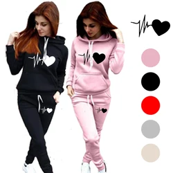 Women Running Hoodies Thicken Hooded Tracksuit Set Sweatshirt and Pants Jogging Suit S-4XL