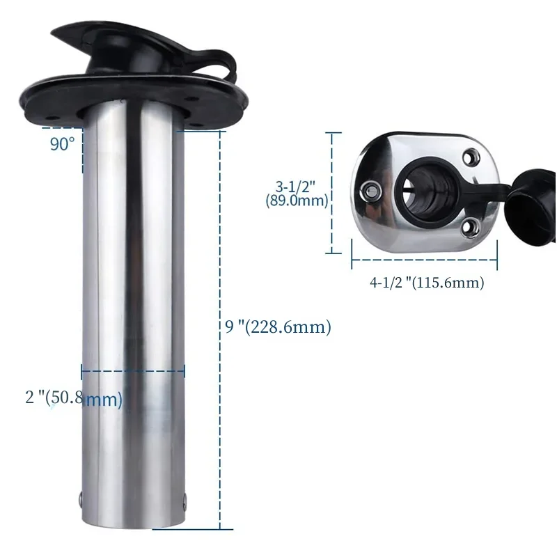 2X Marine Grade Stainless Steel Boat Accessories, Flush Mount, 15, 30, 90Degrees Fish Rod Holder, Marine Grade
