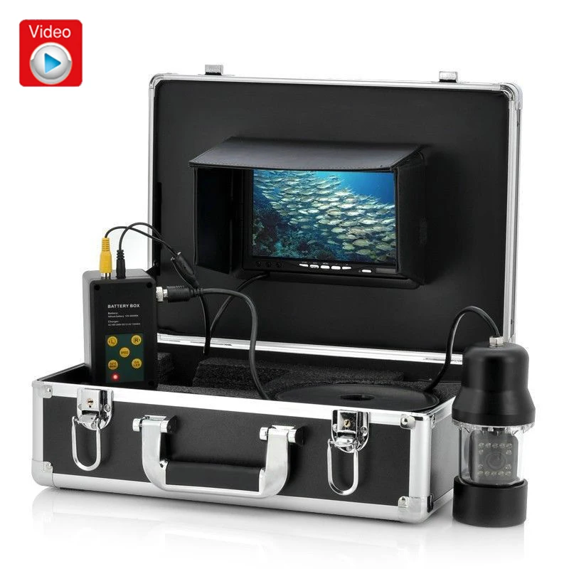 Fish Finder 7 Inch Color Monitor HD Underwater Fishing Camera 20m Cable IP68 Waterproof 360 Rotating CMOS Sensor DVR Function