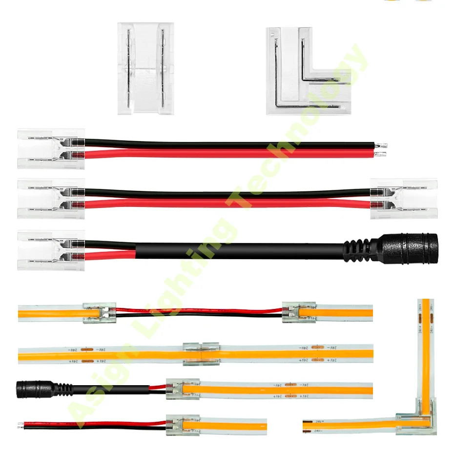 5Pcs 5V/12V/24V COB LED Strip Connector L Shape Corner Connectors for 5mm 8mm 10mm 2Pin 3Pin 4Pin COB Strip Quick Connectors