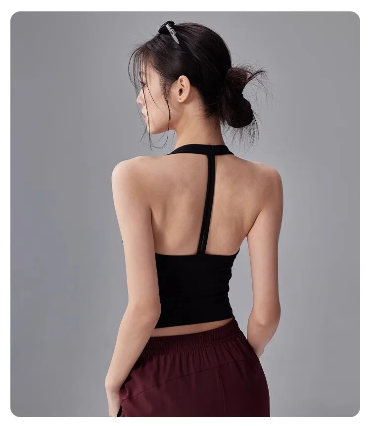 Atmungsaktive Sport-BH-Polster für Damen, Push-up-BH mit hängendem Hals, sexy Sport-Weste mit offenem Rücken, Yoga-Tanktop, Fitness- und Trainings-Top für das Gym – Detail 11
