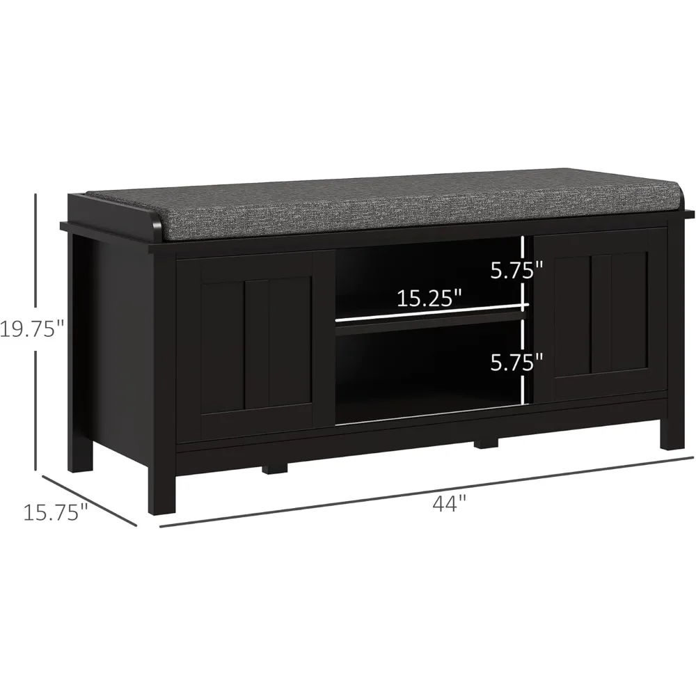 مسند تخزين مقعد الأحذية في المدخل مع أبواب منزلقة، رفوف قابلة للتعديل، 6 حجرات، ومقعد مبطن، يحمل 10 أزواج، B