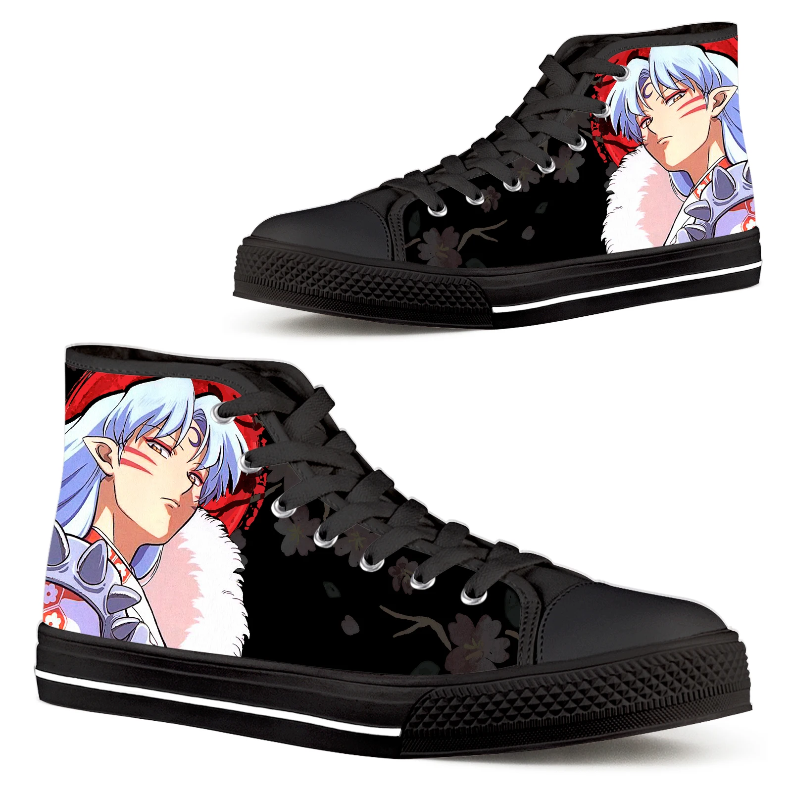 

ELVISWORDS Inuyasha Anime Women's Lace-up Flat Shoes Comfortable Outdoor High-top Women's Vulcanized Shoes Japanese Anime Shoes