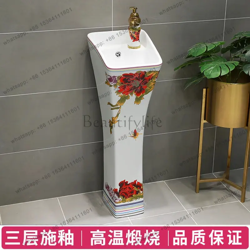 Outdoor balcony integrated simple face wash basin bathroom household vertical floor column basin